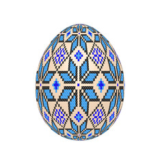 the easter egg with ukrainian cross-stitch ethnic pattern. pysanka ornament. isolated vector.