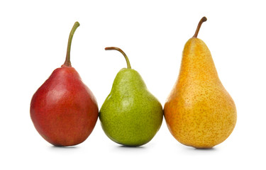 Ripe pears on white background
