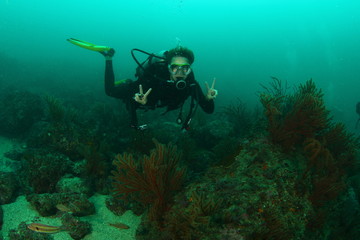 Diver underwater posing