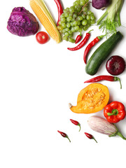 Flat lay composition with various vegetables on white background