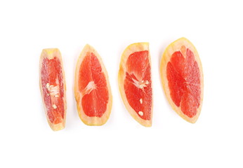 Grapefruit slices isolated on white background, top view
