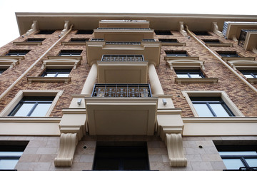 Tall apartment building in Russia. Residential architecture.