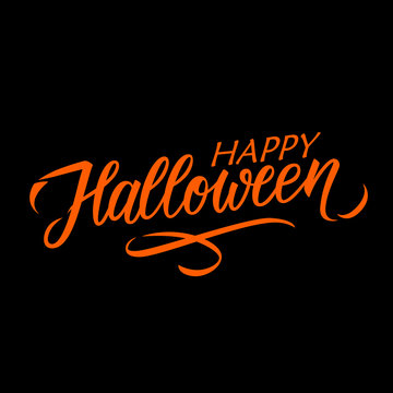 Happy Halloween hand drawn lettering. Creative text design for holiday greetings, party invitations. Vector illustration.