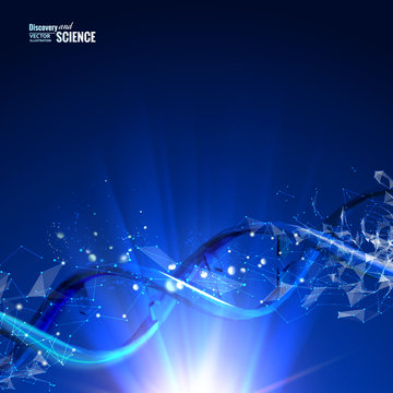 Science concept image of human DNA. Blue light abstraction of digital art. Vector illustration contains transparencies.