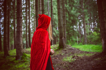 Halloween concept, glamorous costume detail. Young beautiful and mysterious woman in woods, in...