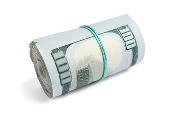 a bundle of dollar bills on a white background