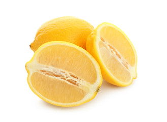 Ripe lemons on white background