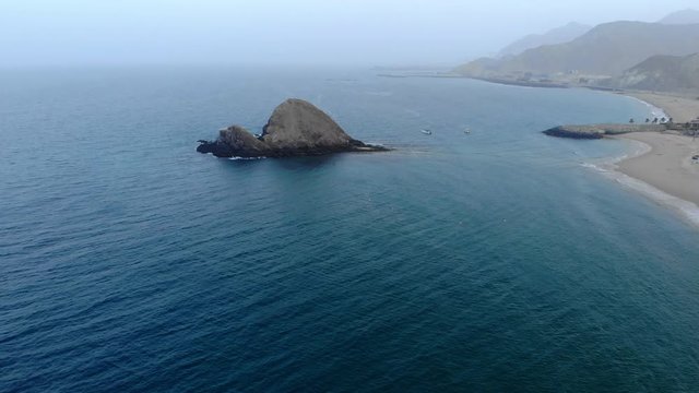 Aerial shot of Snoopy Island In Fujairah UAE