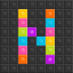 colorful brick block letter N, flat design