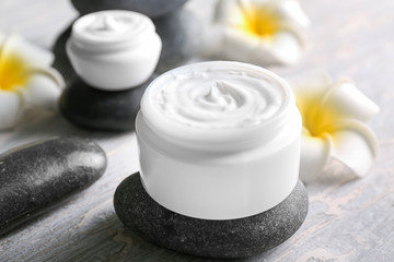 Fototapeta na wymiar Jar with natural body cream on table