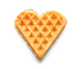 Heart shaped waffle on white background