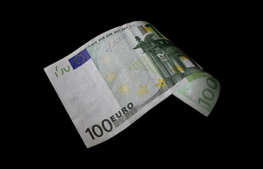 Hundred Euro bill, banknote isolated on black background