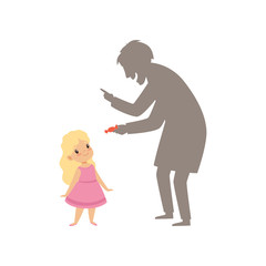 Suspicious stranger offering a candy to a little girl, kid in dangerous situation vector Illustration on a white background