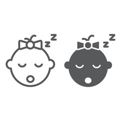 Baby girl sleep line and glyph icon, child and face, girl sign, vector graphics, a linear pattern on a white background.