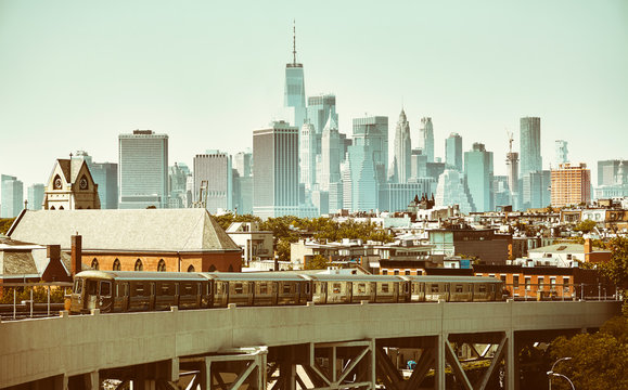 Fototapeta Retro stylized picture of New York City, USA.
