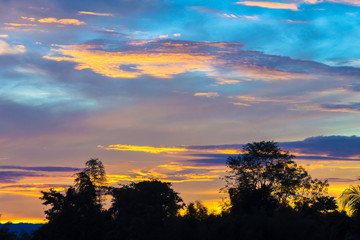 Fantastic view of the dark overcast sky. Dramatic and picturesque twilight scene