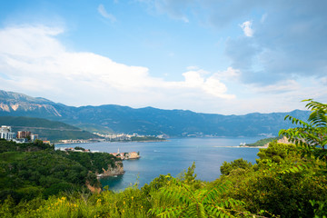landscape of adriatic sea and coastal town in Budva, Montenegro