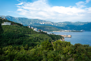 Fototapeta na wymiar beautiful view of adriatic sea and forest in Budva, Montenegro