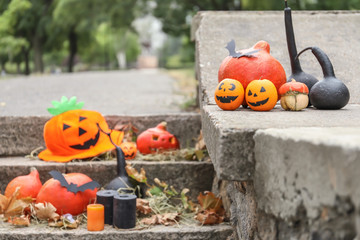 Creative decorations prepared for Halloween celebration outdoors