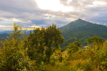 Fototapeta premium Beautiful landscape view of hill and mountain with cloud sky.