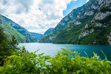 beautiful landscape of Piva Lake (Pivsko Jezero) in Montenegro