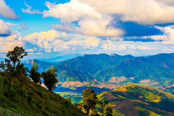 Beautiful  landscape view of hill and  mountain with cloud sky.