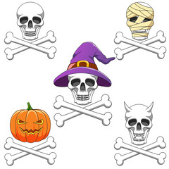 Cartoon skull mascot or Halloween character isolated on white background. Vector illustration