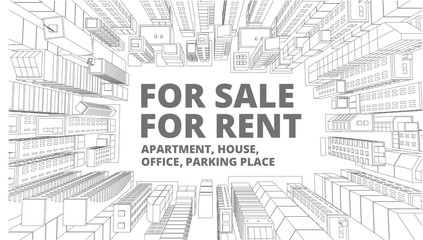 Background for text on the rental of real estate. Apartment house in frame.