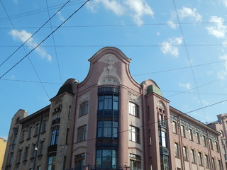 Fragment of a house with a tower, architecture of the beginning of the twentieth century, St....