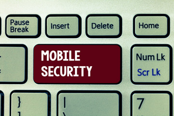 Conceptual hand writing showing Mobile Security. Business photo showcasing Protection of mobile...