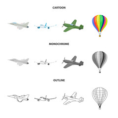 Isolated object of plane and transport sign. Collection of plane and sky stock symbol for web.