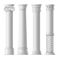Realistic Detailed 3d Ancient Columns Set. Vector