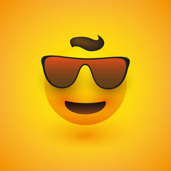 Smiling Emoji with Sunglasses on Yellow Background - Vector Design