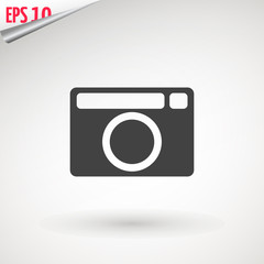 Camera icon, flat photo camera vector isolated. Modern simple snapshot photography sign. Instant Photo internet concept. Trendy symbol for website design, web button, mobile app. Logo illustration.
