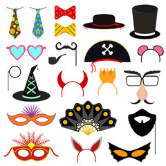 Cartoon Color Photo Booth Party Icon Set. Vector