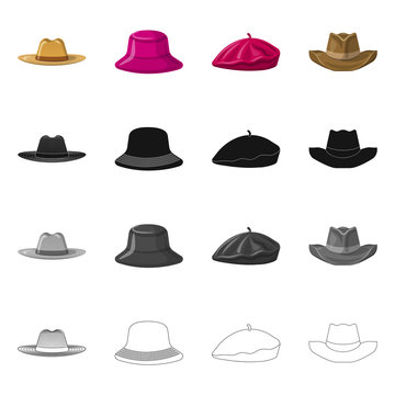 Isolated object of headgear and cap icon. Collection of headgear and accessory stock symbol for web.