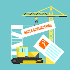Obraz na płótnie Canvas Cartoon Under Construction Site Card Poster. Vector