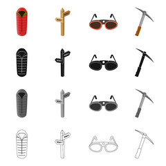Isolated object of mountaineering and peak symbol. Collection of mountaineering and camp stock symbol for web.
