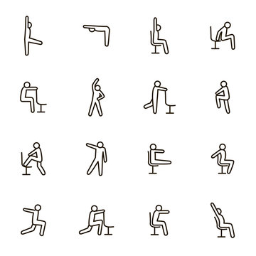 Sport Exercises for Office Signs Black Thin Line Icon Set. Vector