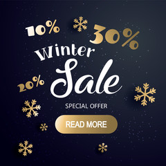 Christmas sale  banner with text and snowflake, vector illustration. 
