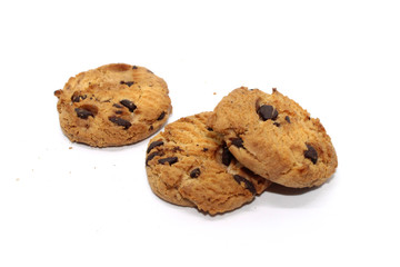 Chocolate chip cookie on white background blur