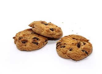 Chocolate chip cookie on white background blur