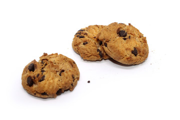 Chocolate chip cookie on white background blur