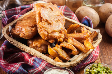 Traditional fish in beer batter and chips