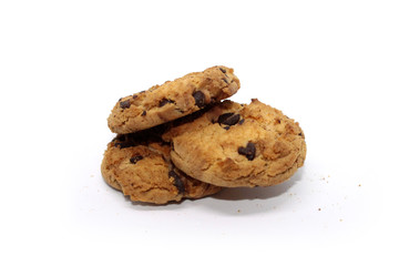 Chocolate chip cookie on white background blur