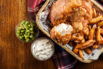 Traditional fish in beer batter and chips