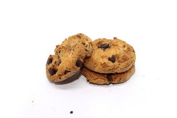 Chocolate chip cookie on white background blur
