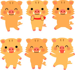 イノシシのキャラクターのイラストセット