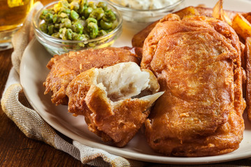 Traditional fish in beer batter and chips