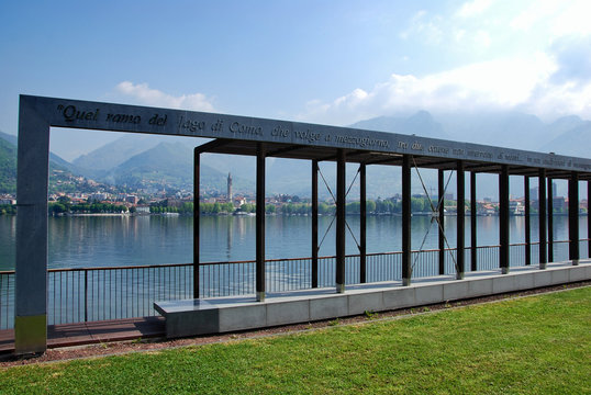 Boardwalk of Malgrate and the city of Lecco